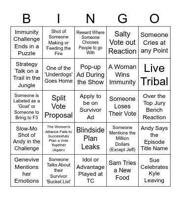 Survivor 47 Episode 12 Bingo Card