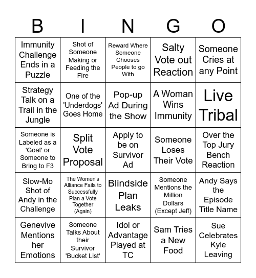 Survivor 47 Episode 12 Bingo Card