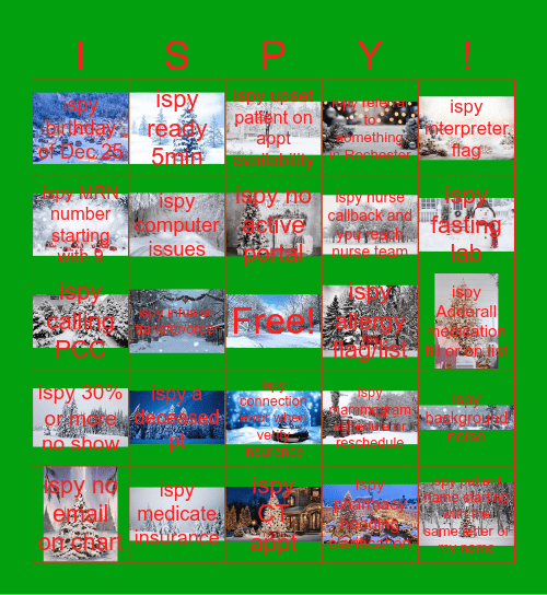 December ispy Bingo Card