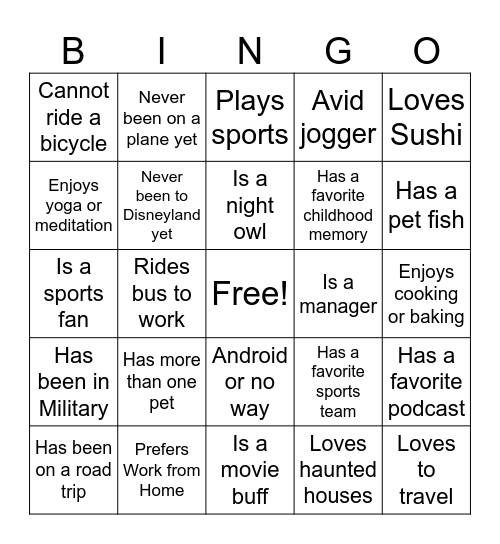 Know Your Co-Worker? Bingo Card