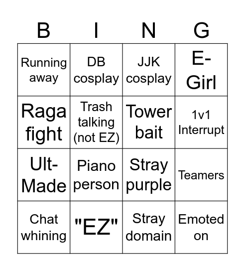 JJS Bingo Card