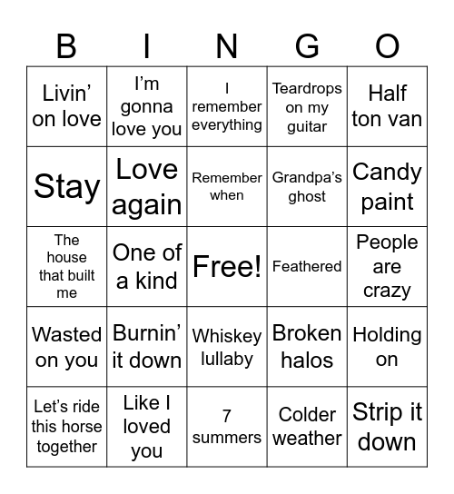 Country Bingo Card