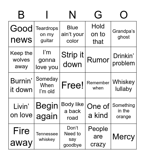 Country Bingo Card