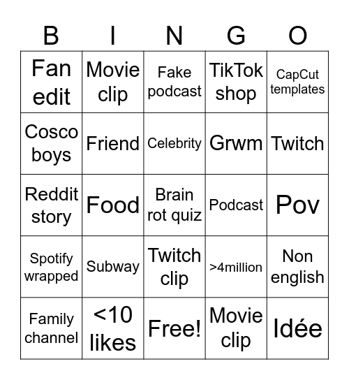 Untitled Bingo Card