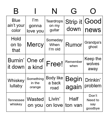 Country Bingo Card