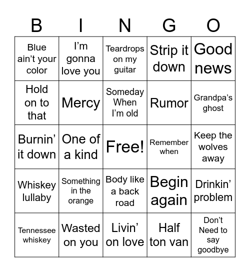 Country Bingo Card