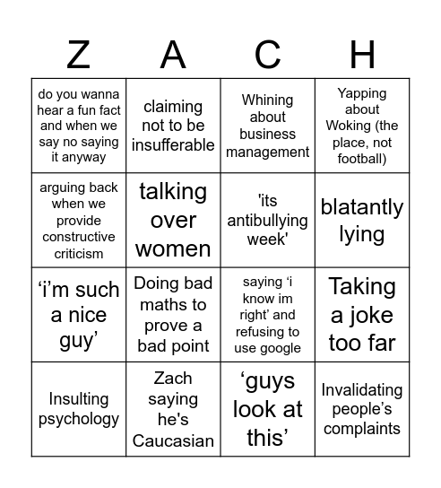 Zingo Bingo Card