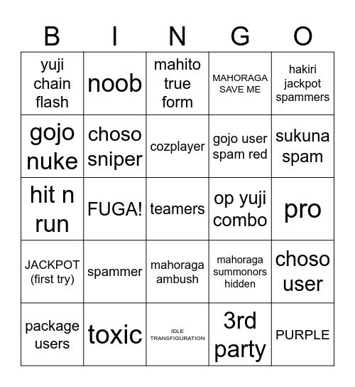 jjs bingo Card