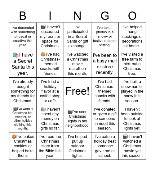 Christmas BINGO Card