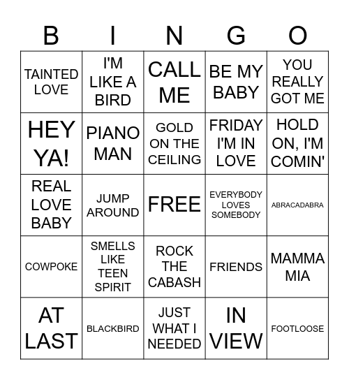 Music Bingo Card