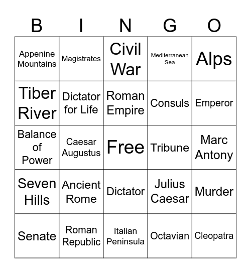 Ancient Rome BINGO Card