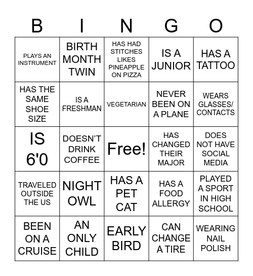 JINGLE AND MINGLE BINGO! Bingo Card
