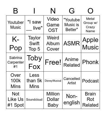 Spotify Bingo Card