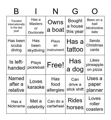 Get To Know You Bingo Card