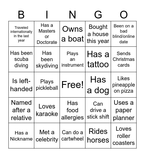 Get To Know You Bingo Card