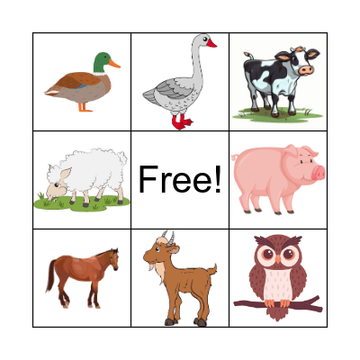 Farm Animal Bingo Card