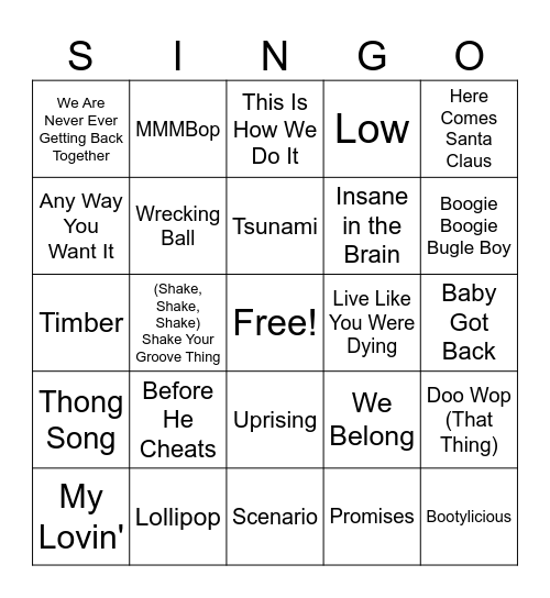 Pitch Perfect 2 Bingo Card