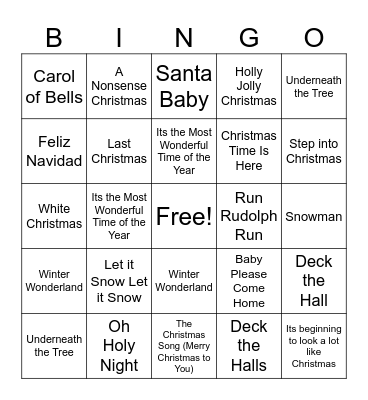 Christmas Hits Bingo Card