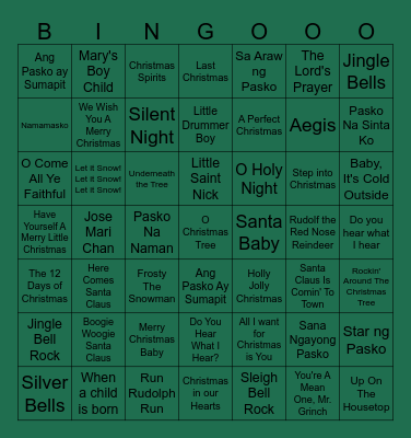 Christmas Songs Bingo Card