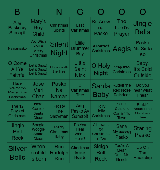 Christmas Songs Bingo Card