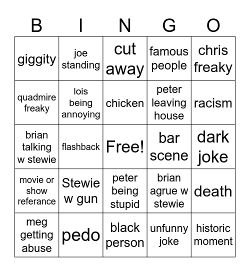 fam guy bin go Bingo Card