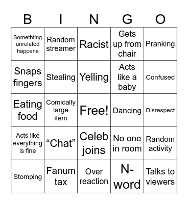 Kai cinat bingo Card