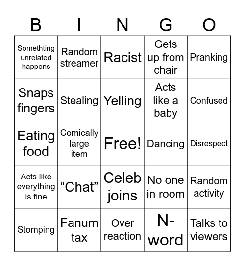 Kai cinat bingo Card