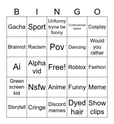 YouTube shorts bingo Card