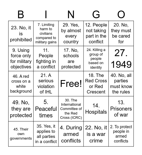 Red Cross IHL Holiday Bingo Card