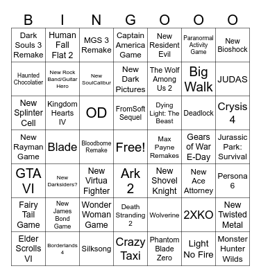 Game Awards Bingo Card