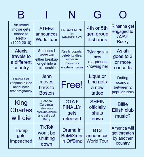 2025 Bingo Card Bingo Card