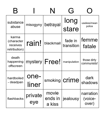 Film Noir Bingo Card