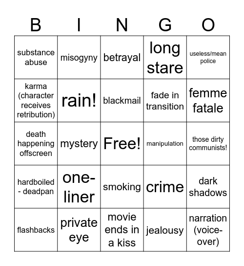 Film Noir Bingo Card
