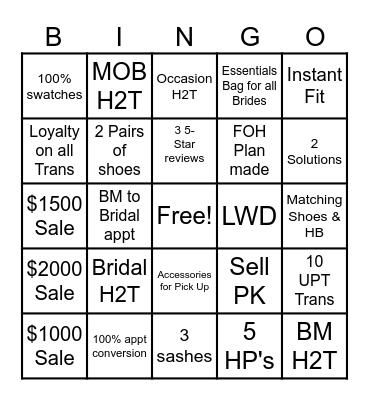 Bridal Bingo Card