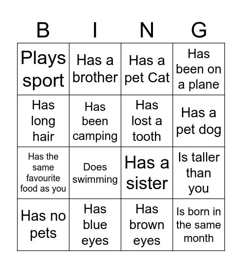 Icebreaker Bingo Card