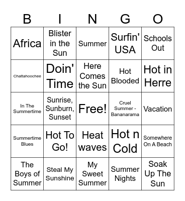 Summer Is Coming Bingo Card