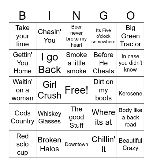 2000's Country Bingo Card