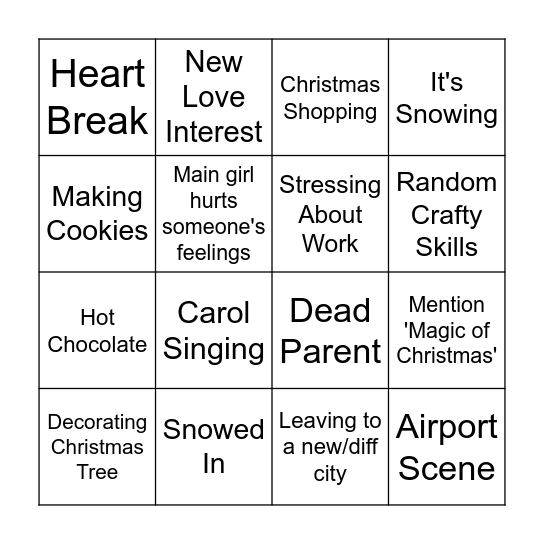 Hallmark Christmas Movie Bingo Card