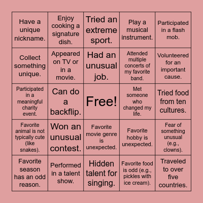 Random Facts Bingo Card
