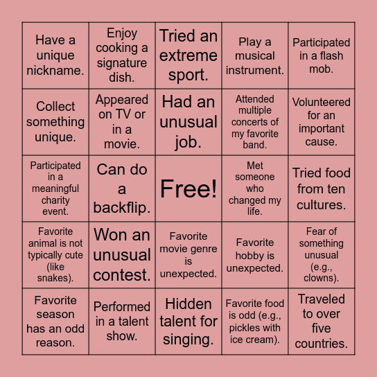 Random Facts Bingo Card