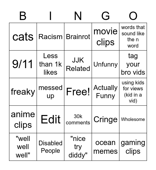 INSTAGRAM BINGO Card