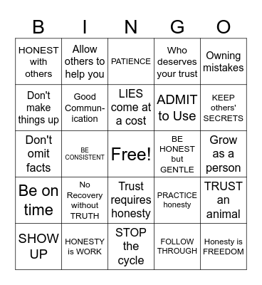 HONESTY AND TRUST Bingo Card