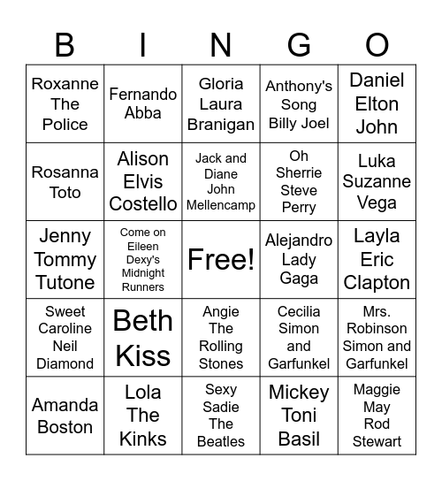 "NAME" THAT TUNE Bingo Card