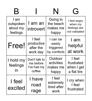 Emotions Bingo Card