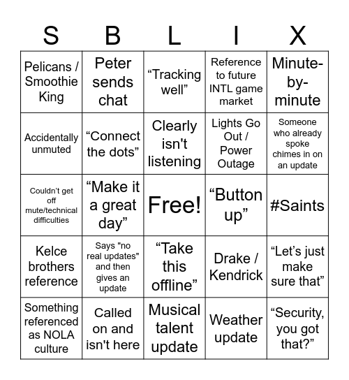 Morning Meeting Bingo Card