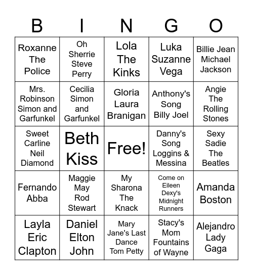 "NAME" THAT TUNE Bingo Card