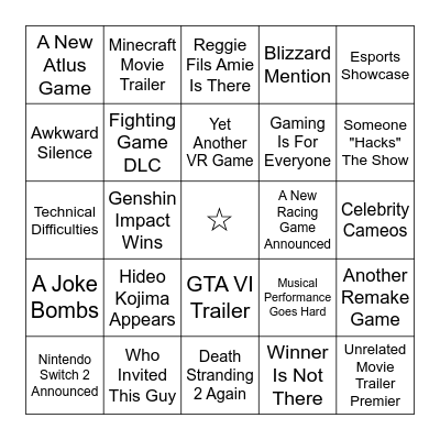 The Game Awards 2024 Bingo Card
