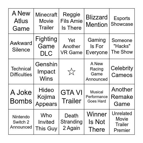 The Game Awards 2024 Bingo Card