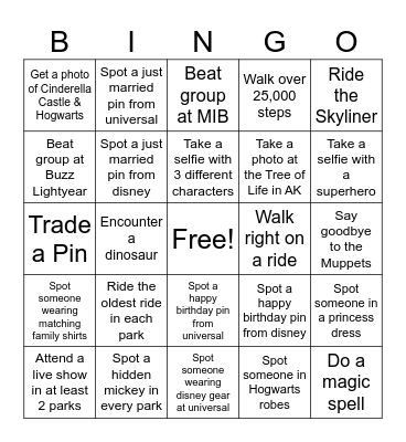 Theme Park Bingo Card
