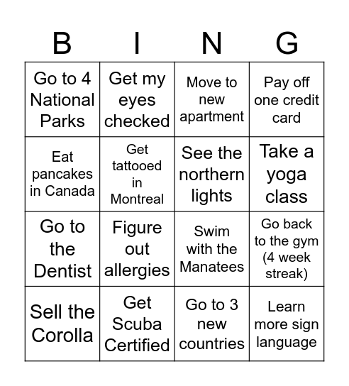 Heidi's Resolution Bing(^o^) Bingo Card